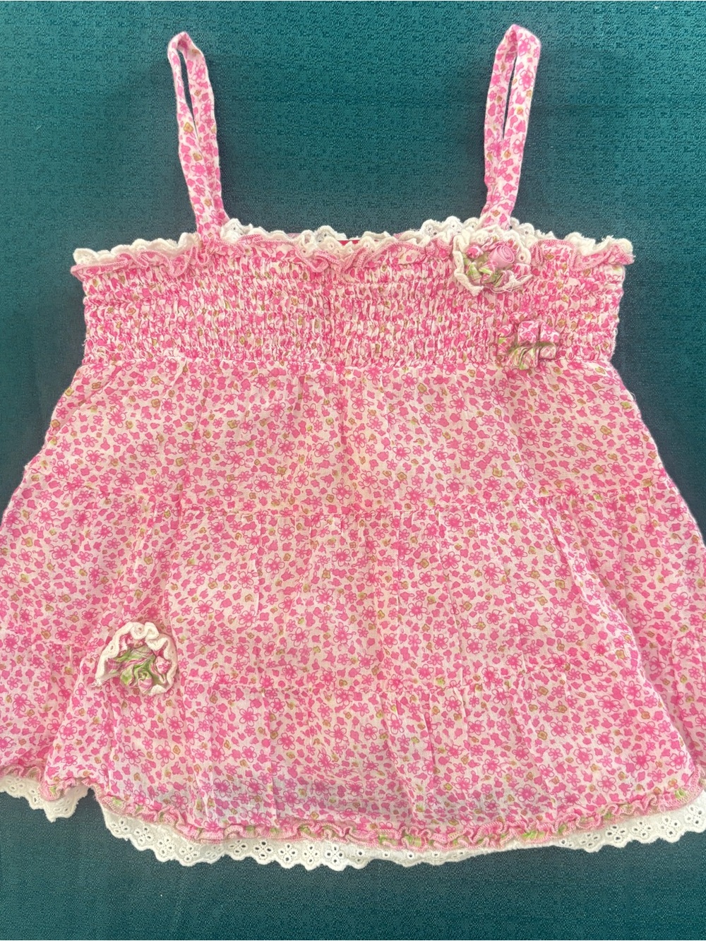 Kate Mack Pink Floral Smocked Camisole Top